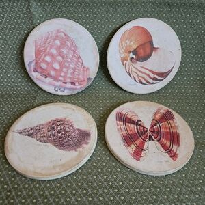 Stone Seashell Design Coasters With Cork Backing - Set of 4